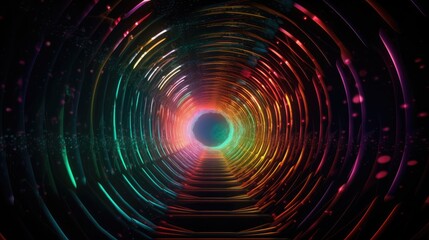 abstract vibrant neon multi color tunnel into cosmos, cosmic lighting, background, wallpaper, Generative AI