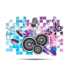 colored background music with headphones and speakers, microphone