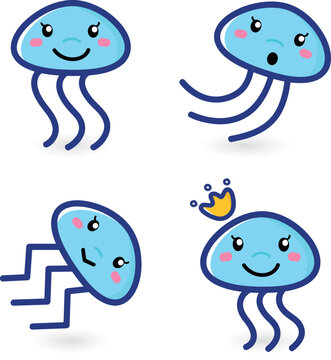 Cute Jellyfish in various poses. Vector