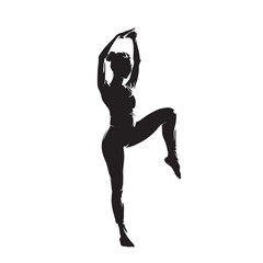Young woman practicing yoga, isolated vector silhouette, ink drawing