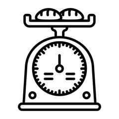 Mechanical kitchen scales gauge weight concept vector line icon design, Bakery and Breadsmith symbol, Cuisine Maestro sign, food connoisseur stock illustration