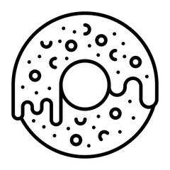Ring Shaped Glazed doughnut vector line icon design, Bakery and Breadsmith symbol, Cuisine Maestro  sign, food connoisseur stock illustration, leavened fried dough with Melting Jam concept