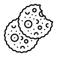 Crispy Chocolate flavored Biscuits vector line icon design, Bakery and Breadsmith symbol, Cuisine Maestro  sign, food connoisseur stock illustration, Homemade Choc Chip cookies concept