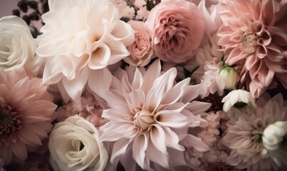  a bunch of pink and white flowers in a vase on a table.  generative ai
