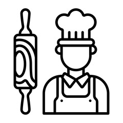 Bakery assistant vector line icon design, Bakery and Breadsmith symbol, Cuisine Maestro sign, food connoisseur stock illustration, Dough maker concept