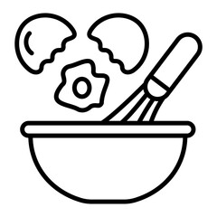 Broken egg in mixing vector line icon design, Bakery and Breadsmith symbol, Cuisine Maestro sign, food connoisseur stock illustration, eggwhisk with bowl concept