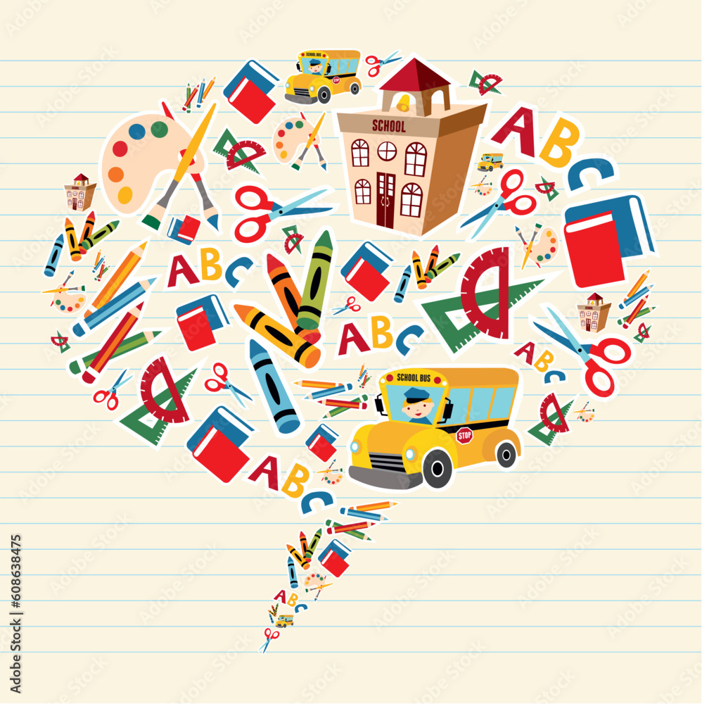 Poster set of school tools and supplies composition in social bubble. vector file layered for easy manipula