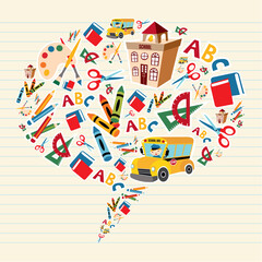 Fototapeta premium Set of school tools and Supplies composition in social bubble. Vector file layered for easy manipulation and custom coloring.