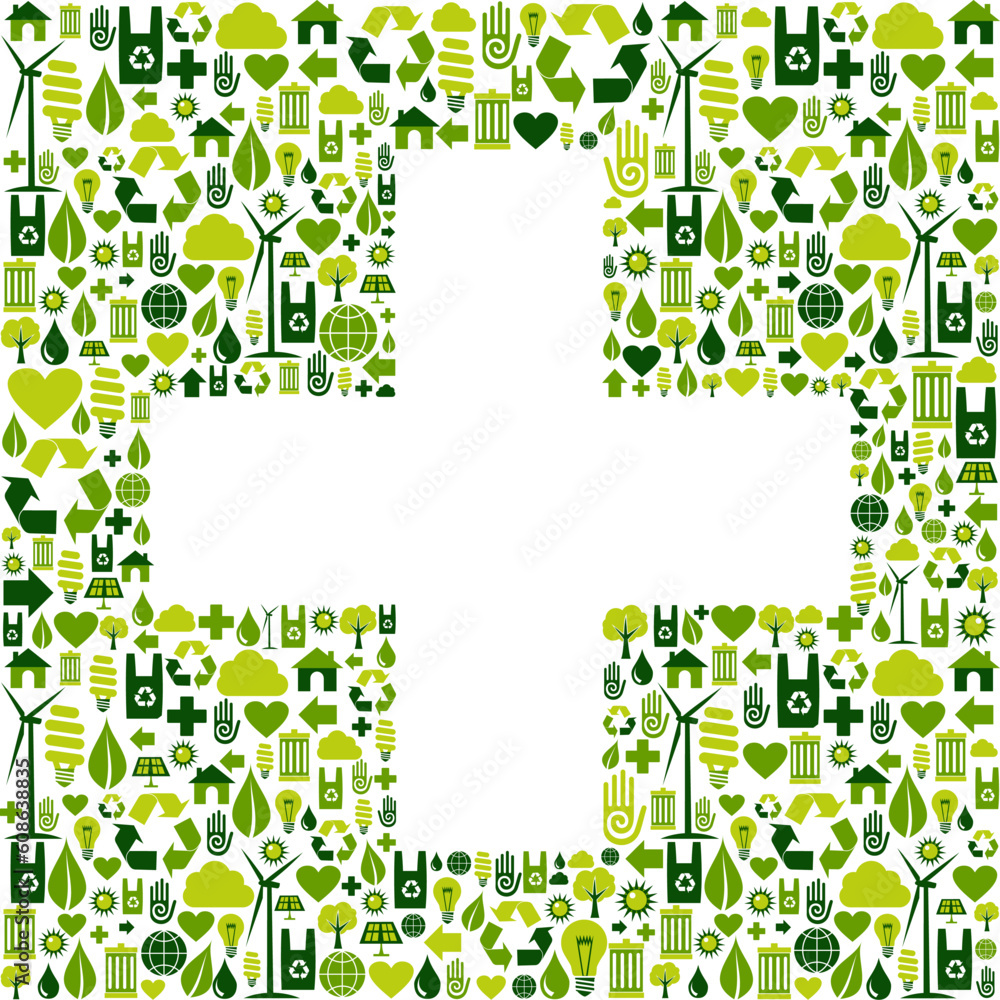 Poster green icons set in plus shape background. vector file available.