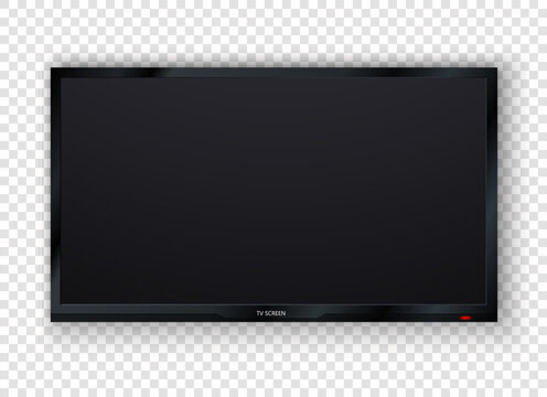 Modern blank LCD tv digital screen, display, panel. TV wall mounted wide plasma black LED isolated on blank background. Large mock up computer monitor. Stylish vector illustration EPS 10