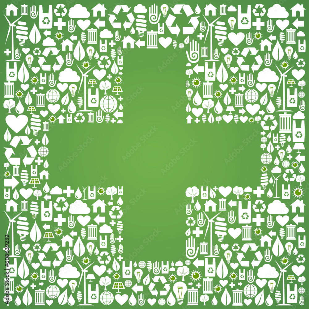 Poster green icons set with cross background. vector file available.