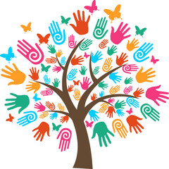 Fototapeta na wymiar Isolated diversity tree hands illustration. Vector file layered for easy manipulation and custom coloring.