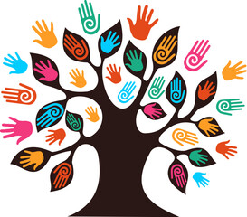 Isolated diversity tree hands illustration. Vector file layered for easy manipulation and custom coloring.