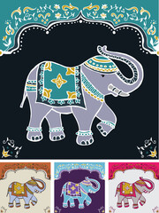 Traditional indian elephant decorated for special occasion background set. Vector file available.