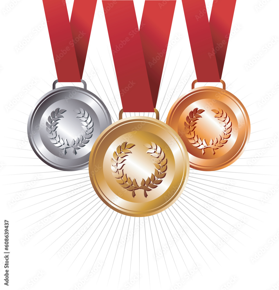 Poster sport gold, silver and bronze positions with red ribbon set background. vector file layered for easy