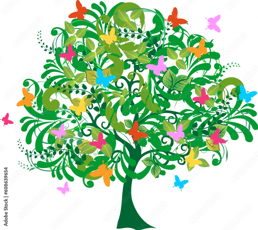 Fototapete isolated abstract spring time tree composition with flowers. vector file layered for easy manipulati