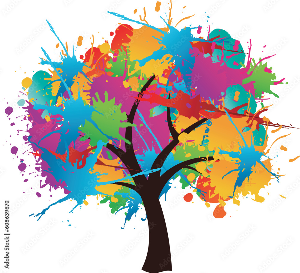 Fototapete isolated abstract paint splash spring time tree. vector file layered for easy manipulation and custo