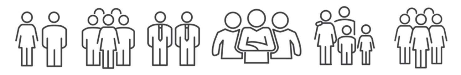 Collection of business people and partnership Vector Line Icons. Pictogram Set on white Background - 608639696