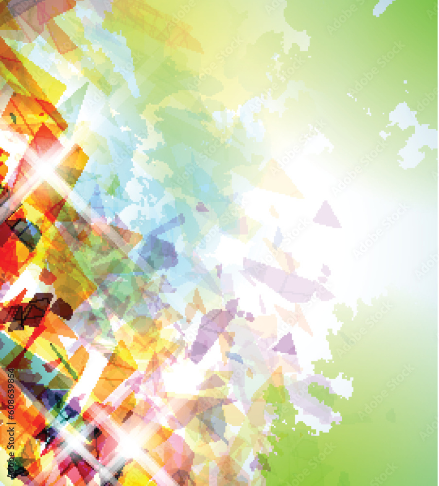 Poster abstract illustration with shattered elements on soft textured background.