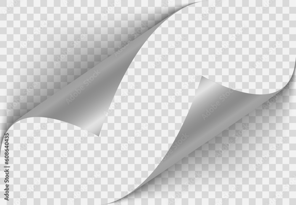 Poster folded paper. curved corner paper with shadow. white page rotates bottom right on transparent backgr