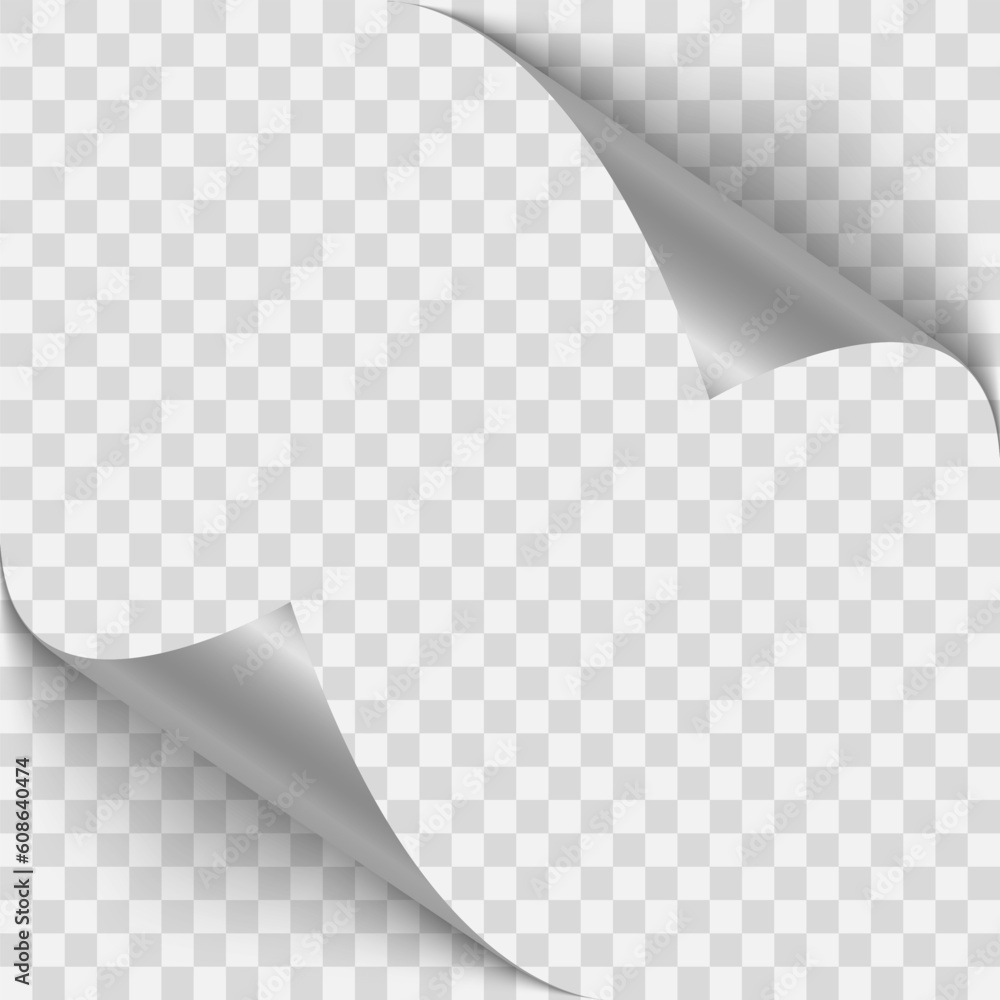 Poster curved page corner with shadow on a transparent background. simple image insertion. the element for 