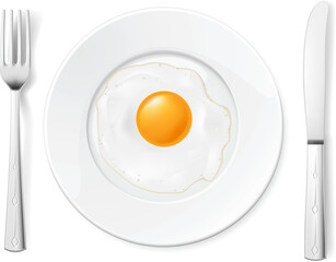 Scrambled egg in a bowl with a fork and knife