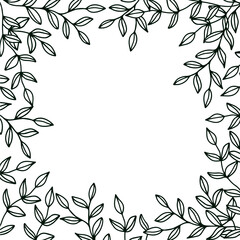 Doodle leaves frame with cute outline leaves. Vector background