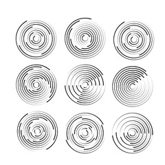 Set of black halftone circle speed lines motion.