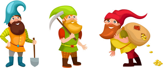 Naklejka premium vector illustration of a cute dwarf set