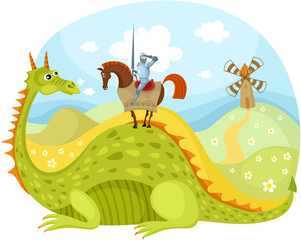 Fototapeta na wymiar vector illustration of a cute dragon and knight
