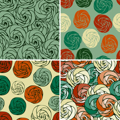 vector set of  seamless patterns with abstract roses,eps 8 fully editable files with clipping masks, patterns in swatch menu