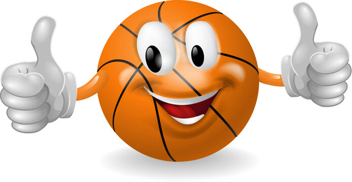 Illustration of a cute happy basketball ball mascot man smiling and giving a thumbs up