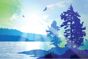 Inspiring illustration depicting the rugged west coast of British Columbia