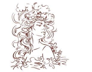 girl with long hair vector for card decoration illustration