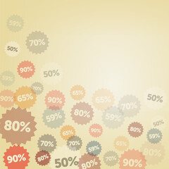 Discount labels watermark on orange and light brown background