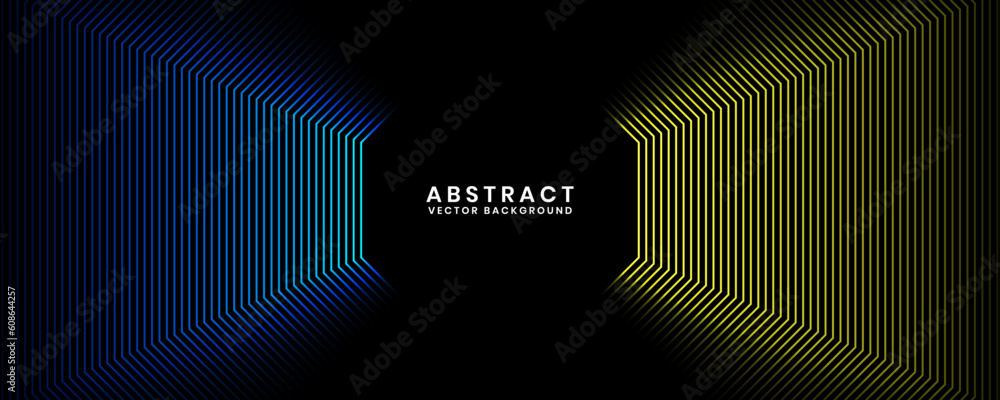 Poster 3d blue yellow techno abstract background overlap layer on dark space with octagon stripes shape dec