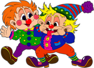Obraz na płótnie Canvas vector illustration of two isolated funny clowns