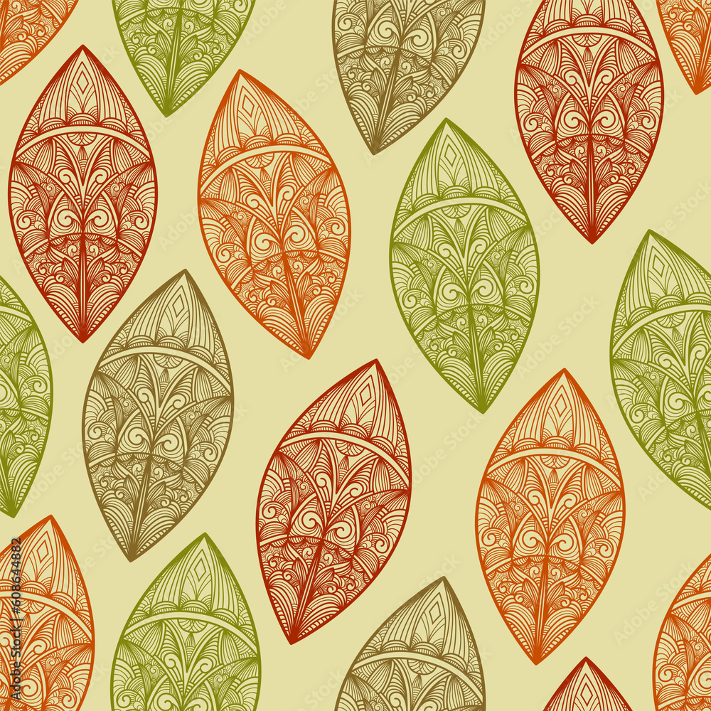 Poster vector seamless pattern autumn highly detailed leaves, fully editable eps 10 file with clipping mask