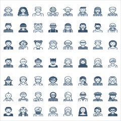 Avatar outline icon set. Set of Icons people avatars for profile page, social network, social media. Avater collection with different age man and woman characters, profession.