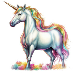 Naklejka na ściany i meble Unicorn Fantasy Illustration of a Magnificent and Beautiful Magical Unicorn Clipart Ai Generiert