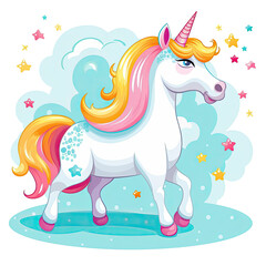Fototapeta premium Unicorn Fantasy Illustration of a Magnificent and Beautiful Magical Unicorn Clipart Ai Generiert