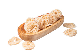 Shrimp chips isolated on a white background, a traditional Indonesian snack that is often served as a side dish