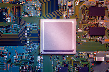 Electronic circuit board close up.	