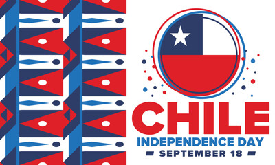 Chile Independence Day. Happy national holiday Fiestas Patrias. Freedom day. Celebrate annual in September 18. Chile flag. Patriotic chilean design. Poster, card, banner, template, background. Vector