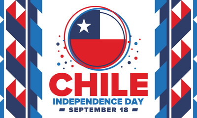 Chile Independence Day. Happy national holiday Fiestas Patrias. Freedom day. Celebrate annual in September 18. Chile flag. Patriotic chilean design. Poster, card, banner, template, background. Vector