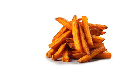 Delicious Plate of Sweet Potato French Frie Isolated on a White Background. Generative AI