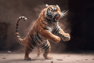 Fototapeta premium Hyper realistic tiger practicing a martial art, generative AI
