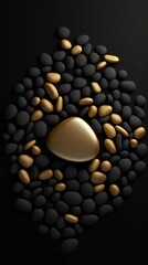 Earthly Charms in Gold and Noir Background - Timeless Pebble Art Illustration Radiating in Gold and Black Aesthetics - Stone Pebble Art Wallpaper created with Generative AI Technology