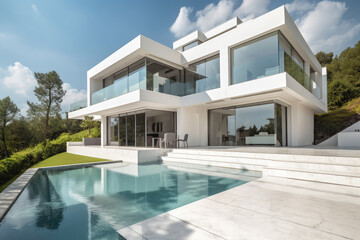 Modern real estate exterior architecture of luxury home in beautiful villa, generative AI