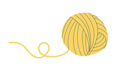 Cats yellow wool ball concept. Toy for domestic animal in sphere shape. Textile or cotton. Template, layout and mock up. Cartoon flat vector illustration isolated on white background